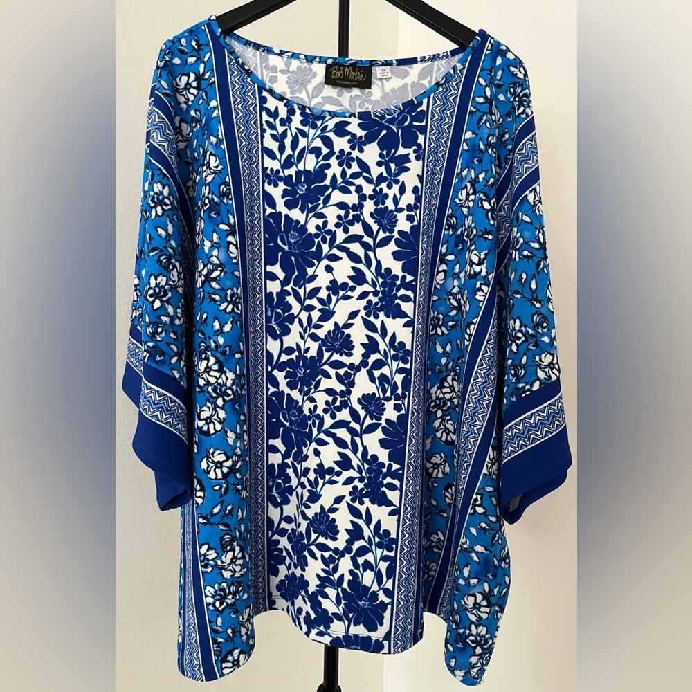 Bob Mackie Blue and White Floral Print Tunic